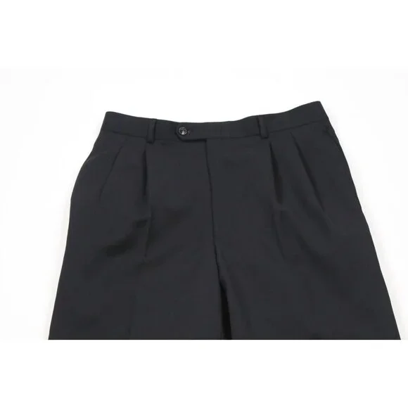 Vintage 90s Streetwear Mens 32x32 Pleated Cuffed Wide Leg Wool Chino Pants Black